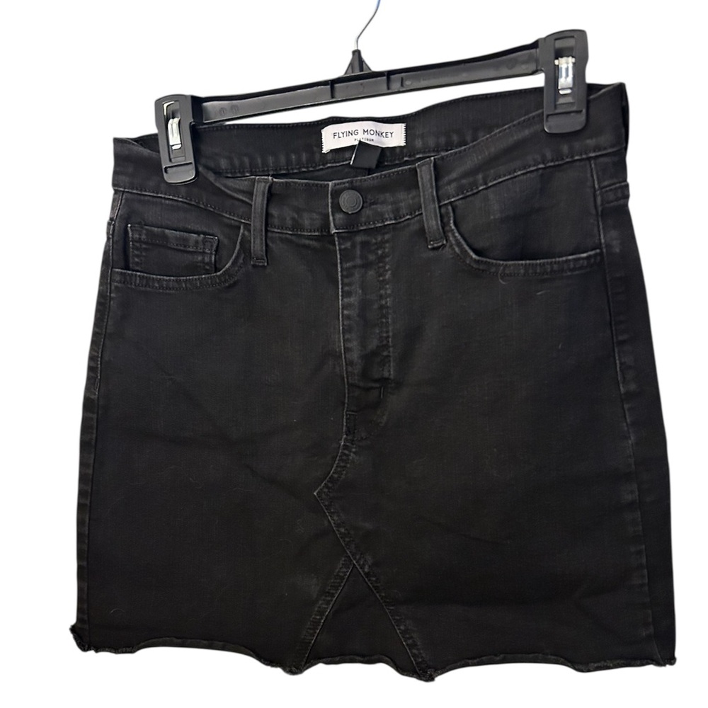 Flying Monkey Black Denim Mini‎ Skirt Raw Hem Size 29
